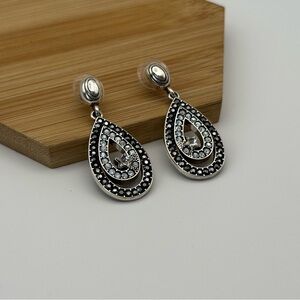 Elegant Sterling Silver Black and Clear Teardrop Dangle Earrings